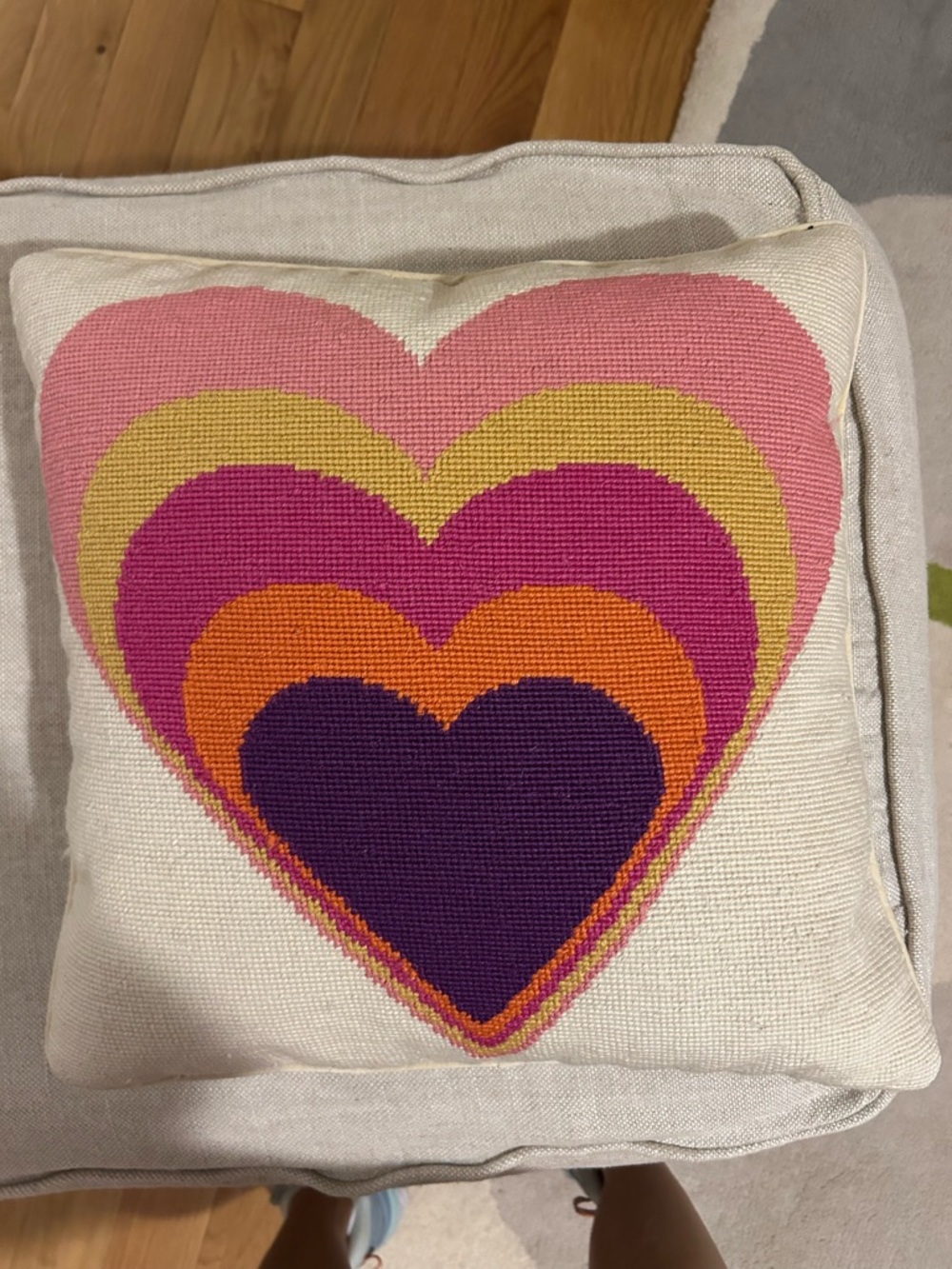 Vintage Jonathan Adler Needlepoint Heart Down Throw Pillow